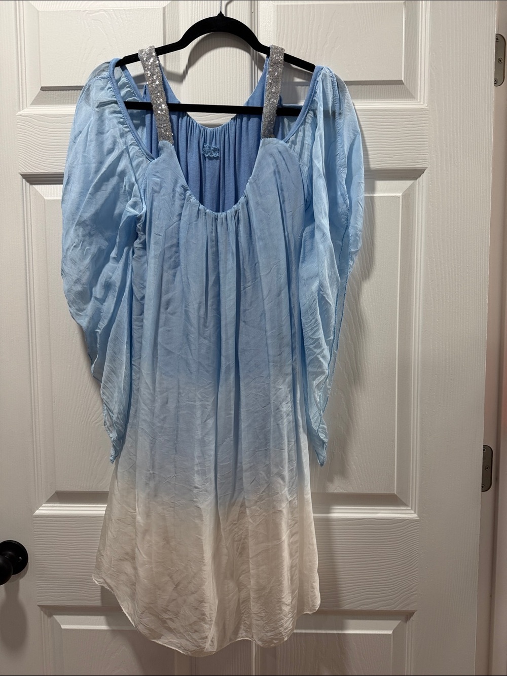 Light Blue & White Ombre Cold-Shoulder Tunic with Sequin Straps